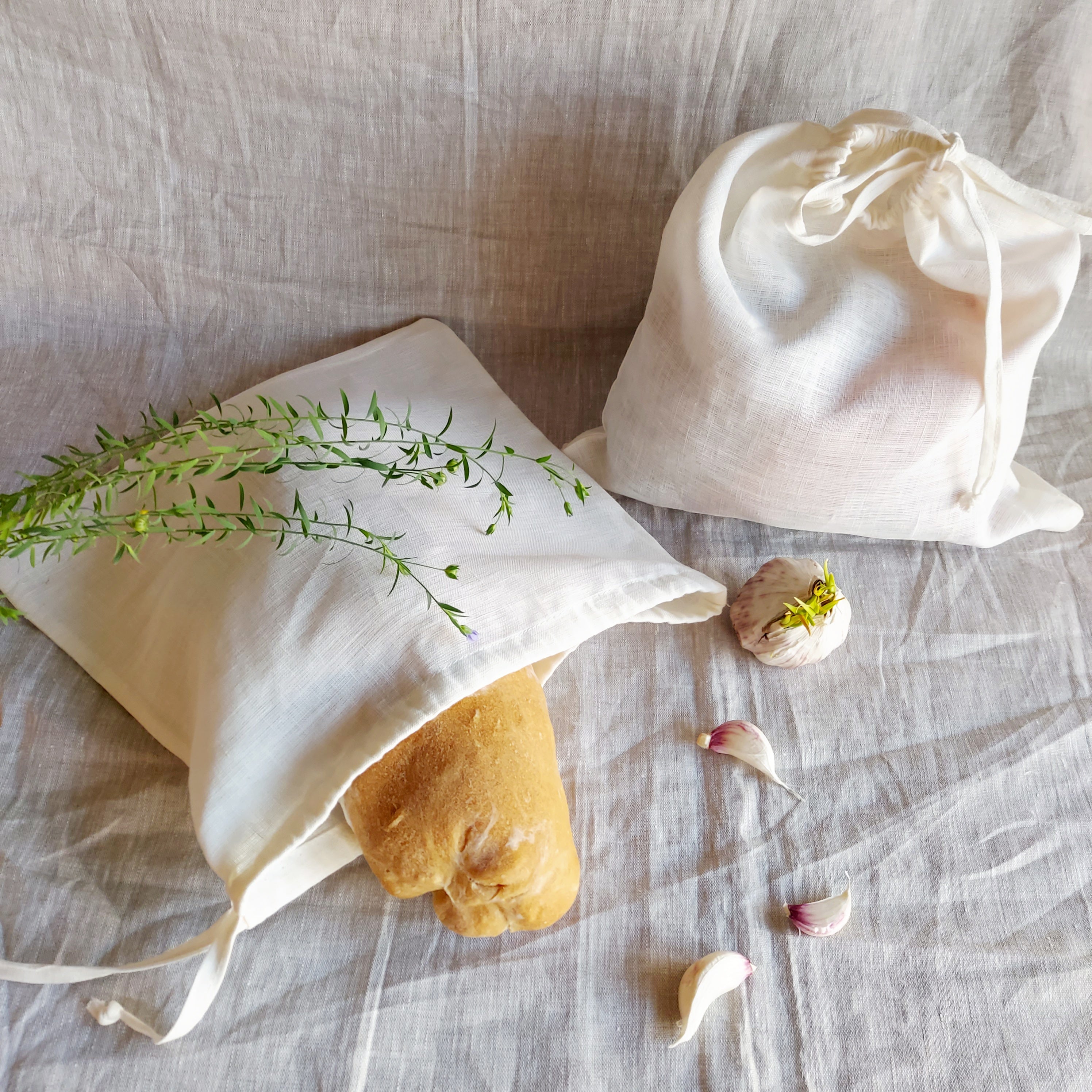 100% Recycled Reusable Convertible Linen Bread Basket Bags Eco