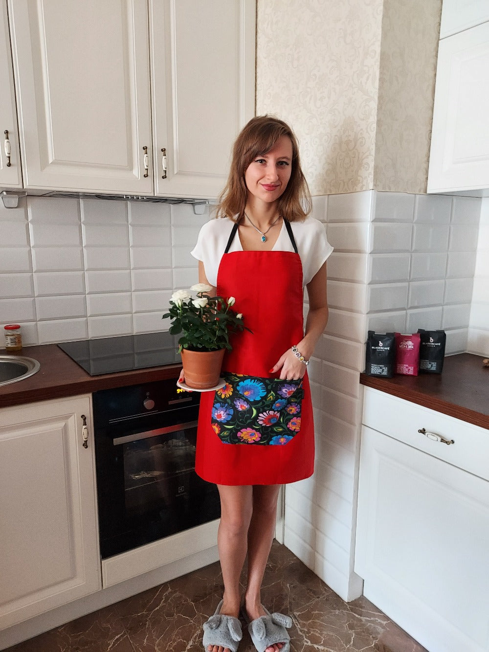 Cooking Kitchen Aprons for Women Men, Workshop, BBQ, Cotton Apron, Red Apron