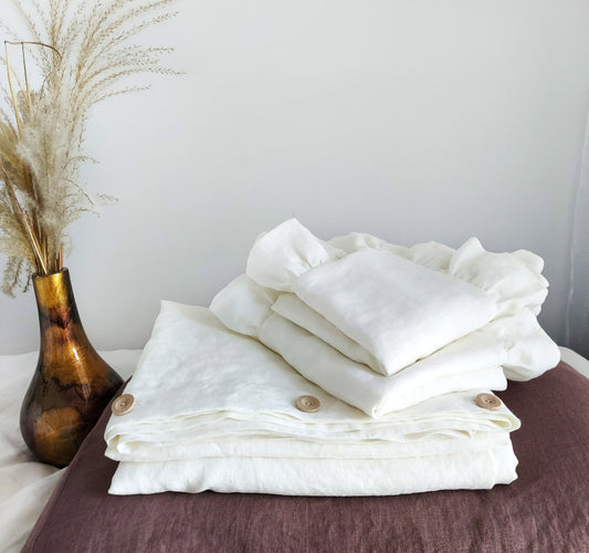 Ecru bedding set, linen pillow cover, king size duvet,