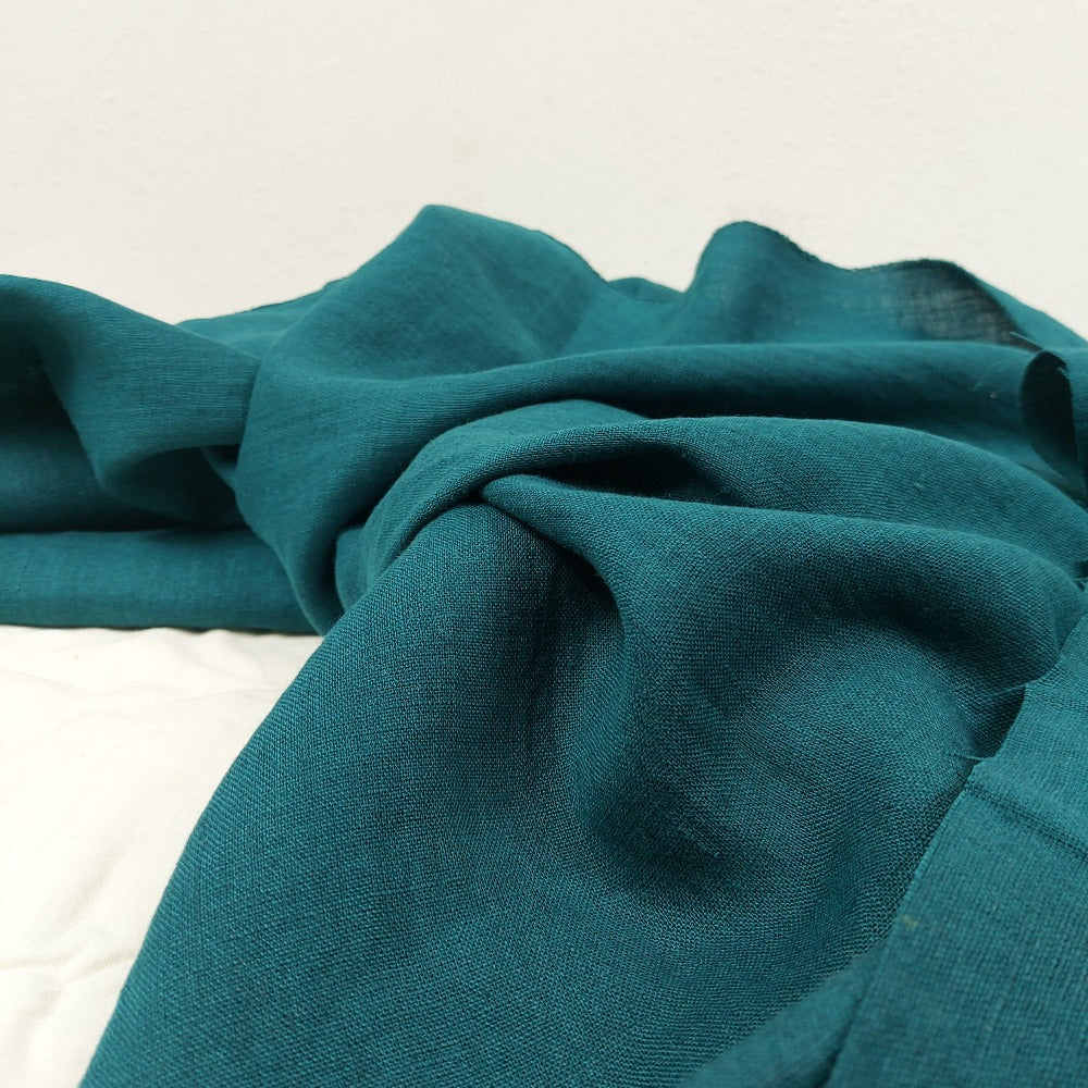 Linen fabric by metre, Soft linen fabric, Petrol linen fabric, Pure flax, 100% linen