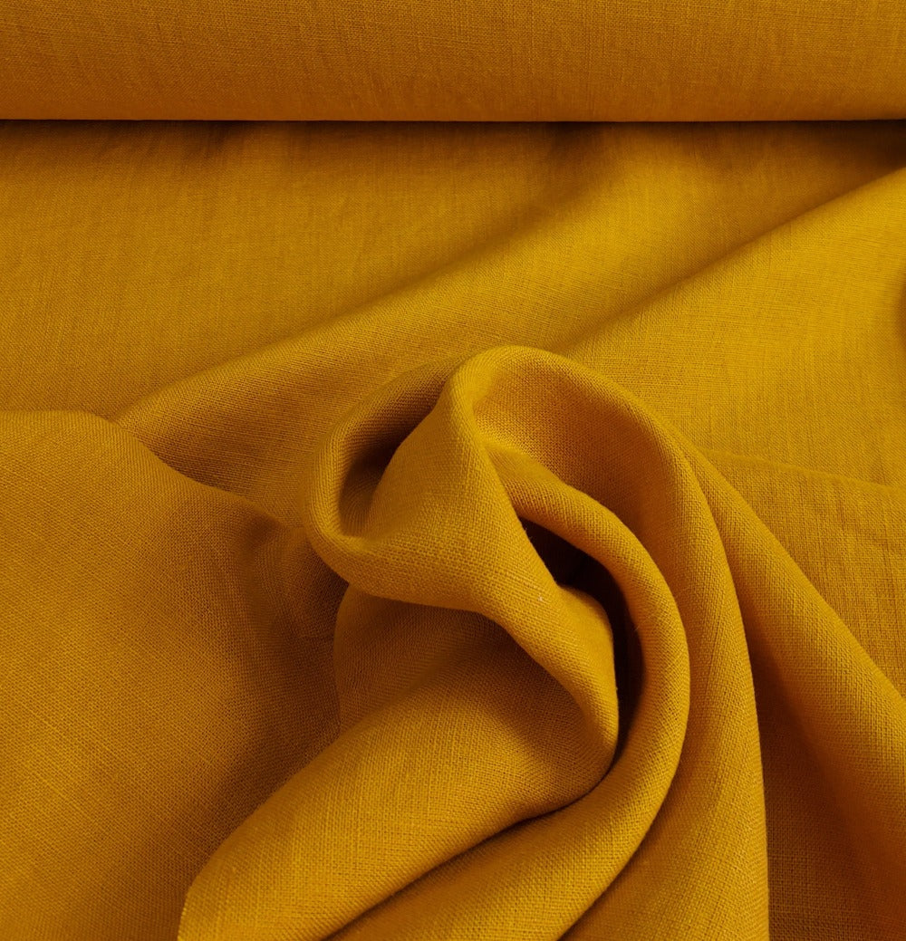 Linen Fabric Stonewashed, Soft Linen Fabric, 205g/m2, 145cm/57", Mustard Linen