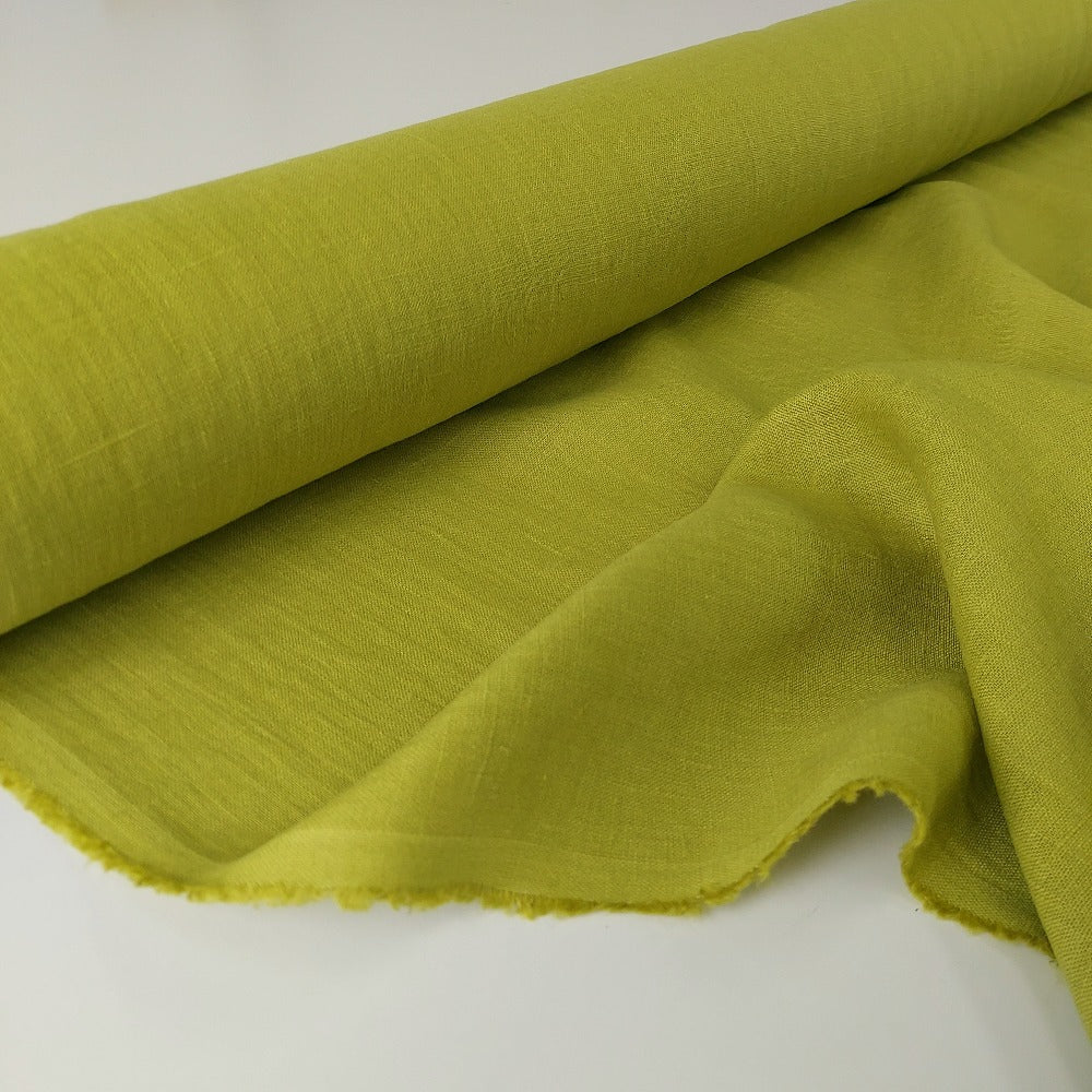 Linen Fabric Stonewashed, Soft Linen Fabric, 205g/m2, 145cm/57", Green Pear