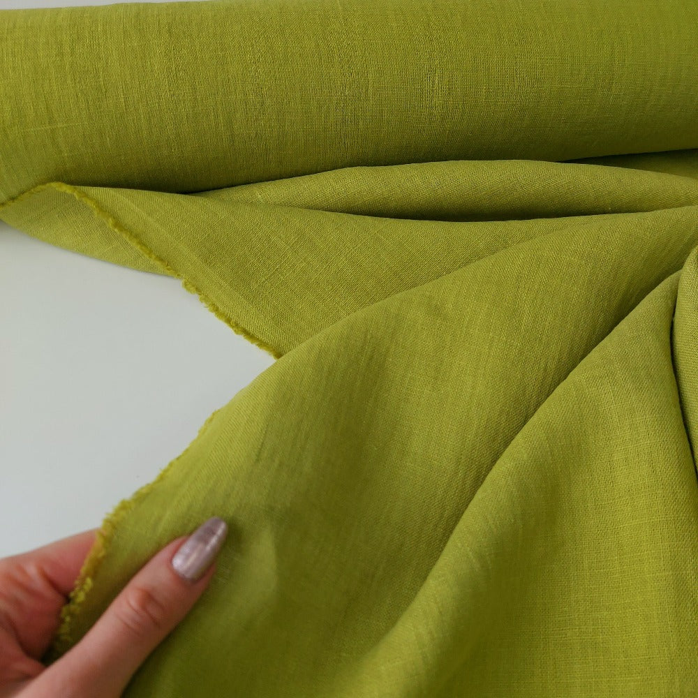 Linen Fabric Stonewashed, Soft Linen Fabric, 205g/m2, 145cm/57", Green Pear