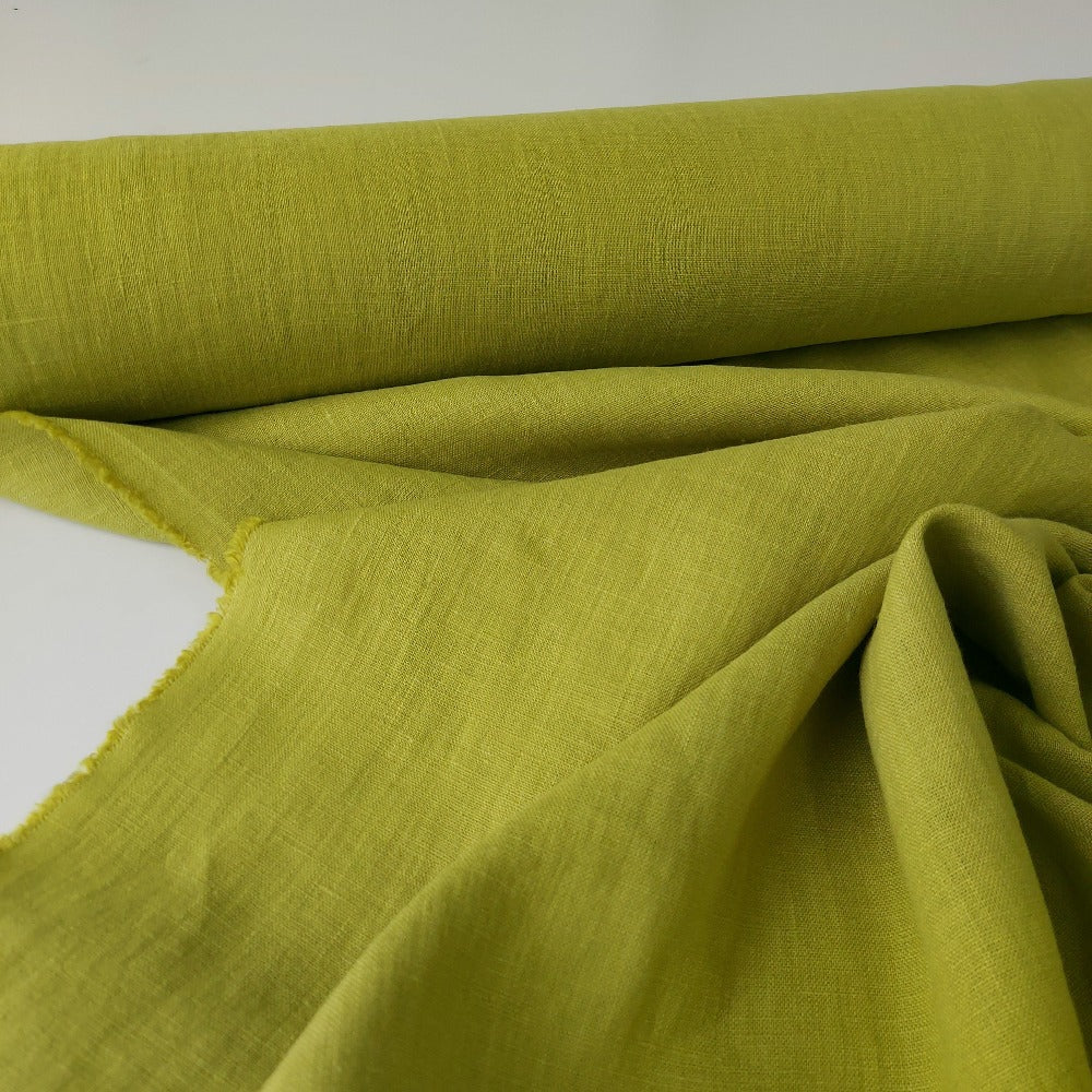 Linen Fabric Stonewashed, Soft Linen Fabric, 205g/m2, 145cm/57", Green Pear
