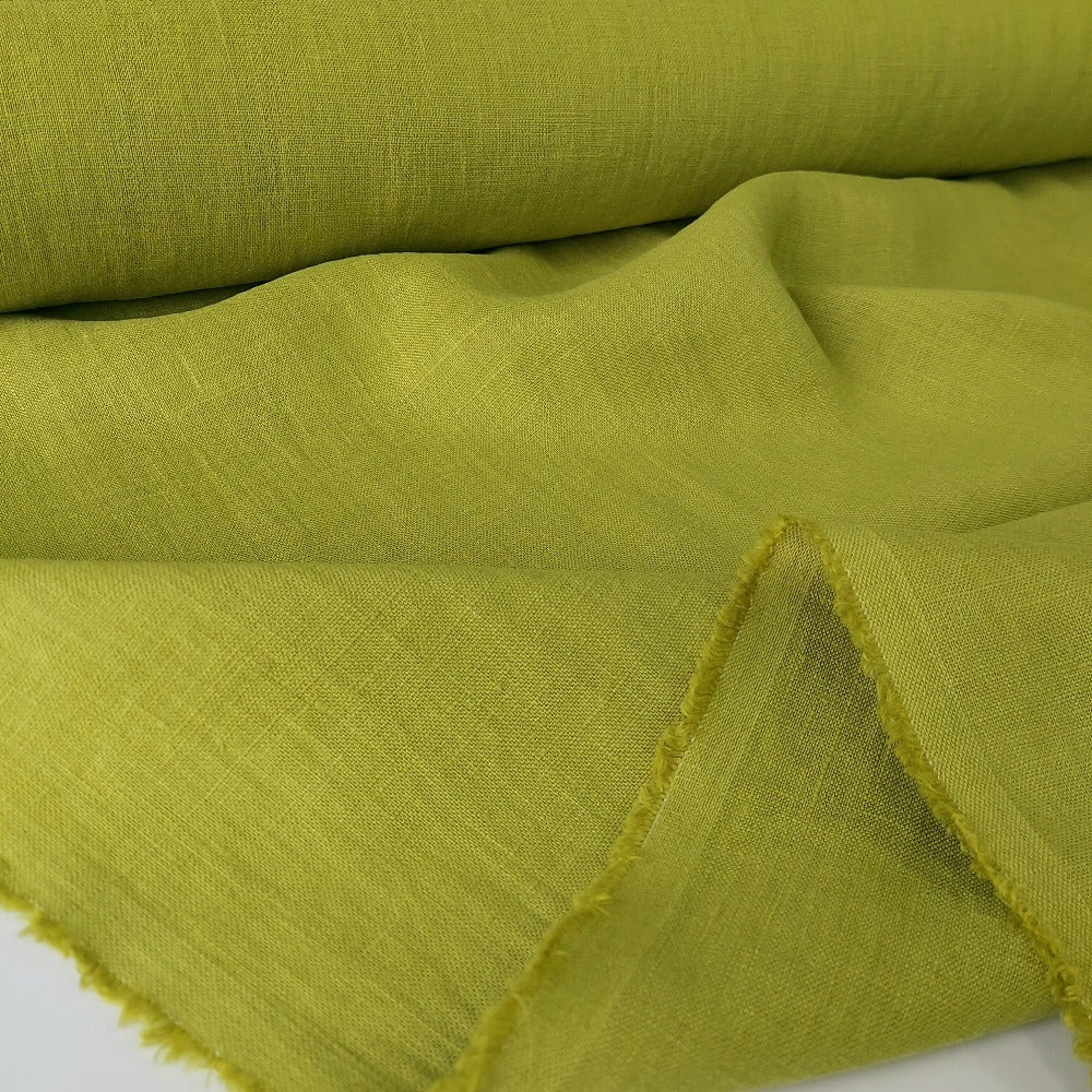 Linen Fabric Stonewashed, Soft Linen Fabric, 205g/m2, 145cm/57", Green Pear