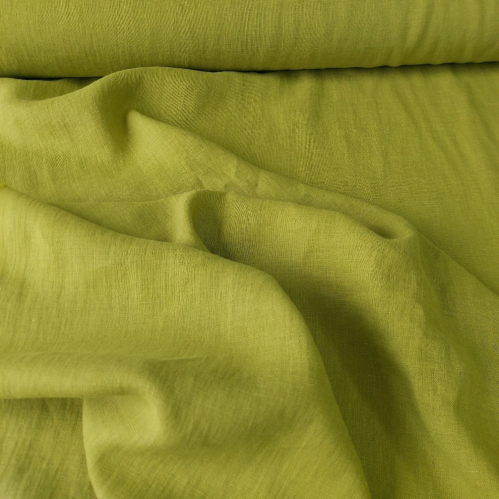 Linen Fabric Stonewashed, Soft Linen Fabric, 205g/m2, 145cm/57", Green Pear