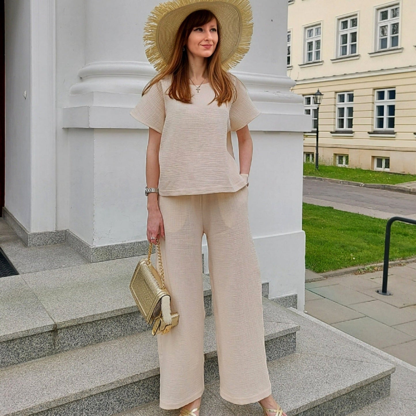 Cotton muslin top and trousers set, Muslin clothes set S-XL