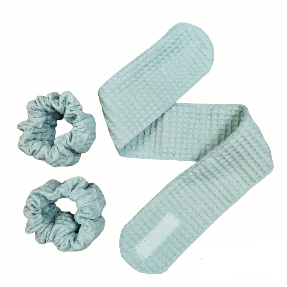 Spa Headband and Spa Bracelets, Beauty Headband, Makeup Headband, Skincare Headband, Face Wash Headband, Wash Bracelets Set Sage