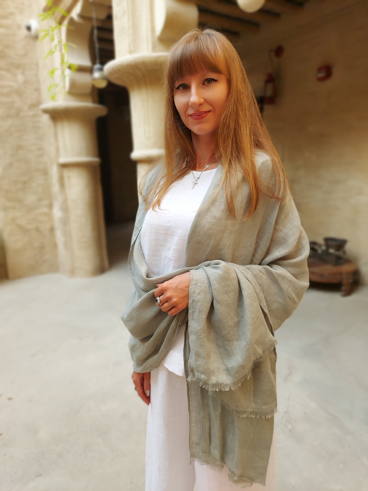 Sage Linen Scarf – Lightweight Softened Wrap for Men & Women