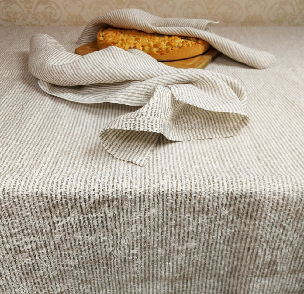 Linen fabric by metre, Soft linen fabric, Striped beige linen fabric