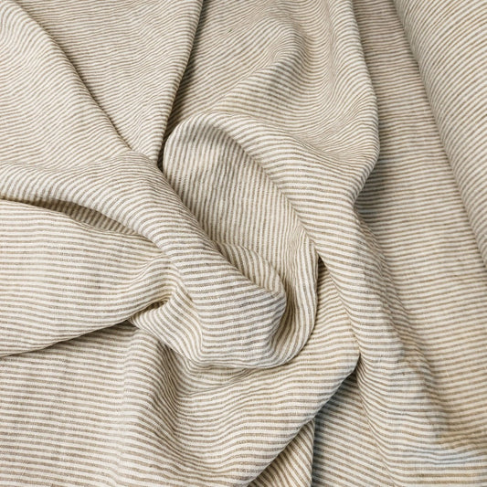 Linen fabric by metre, Soft linen fabric, Striped beige linen fabric