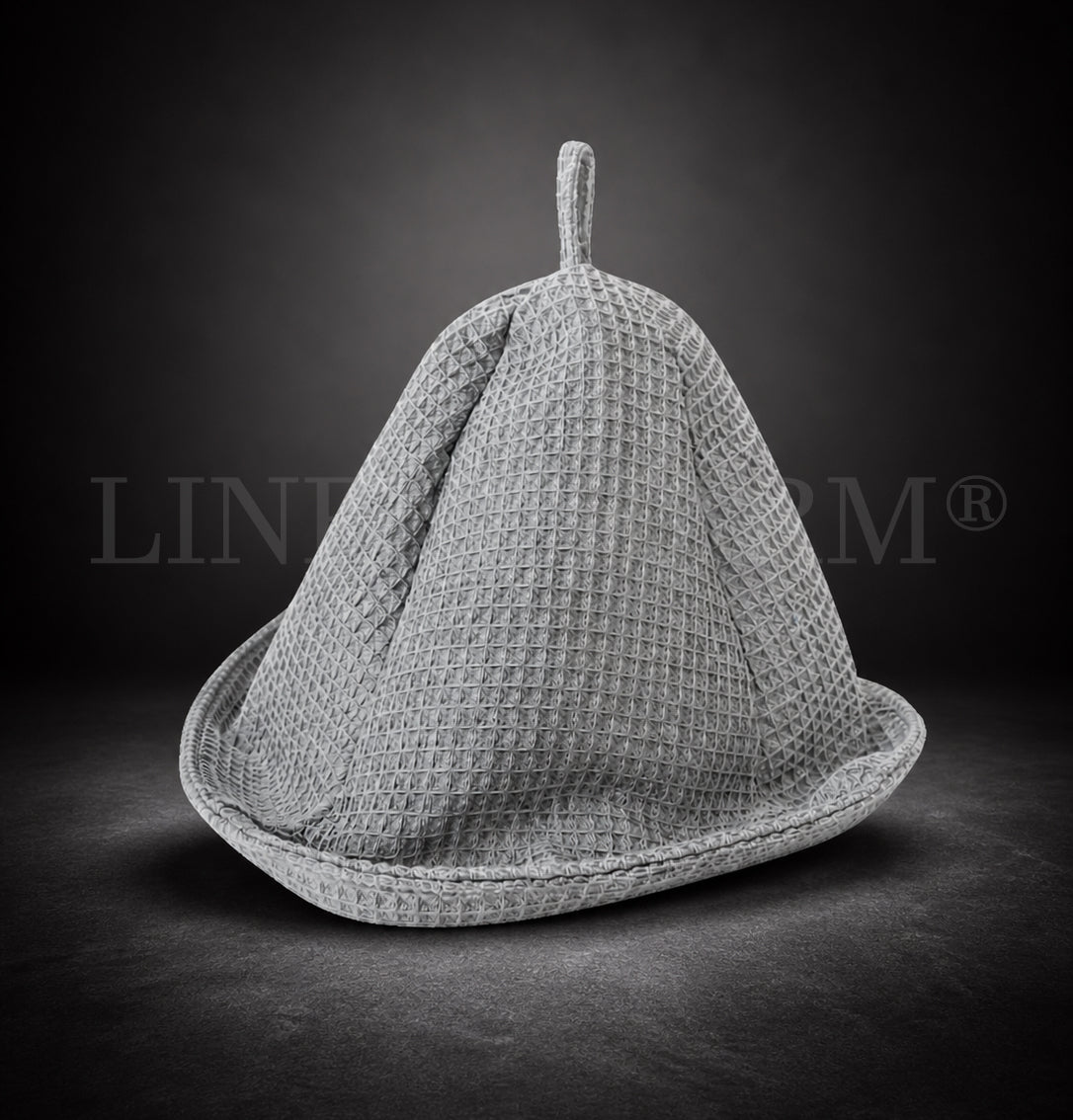 Saunahut – Waffelbaumwolle 100 % – Unisex Spa Mütze – Kopfschutz – Grau