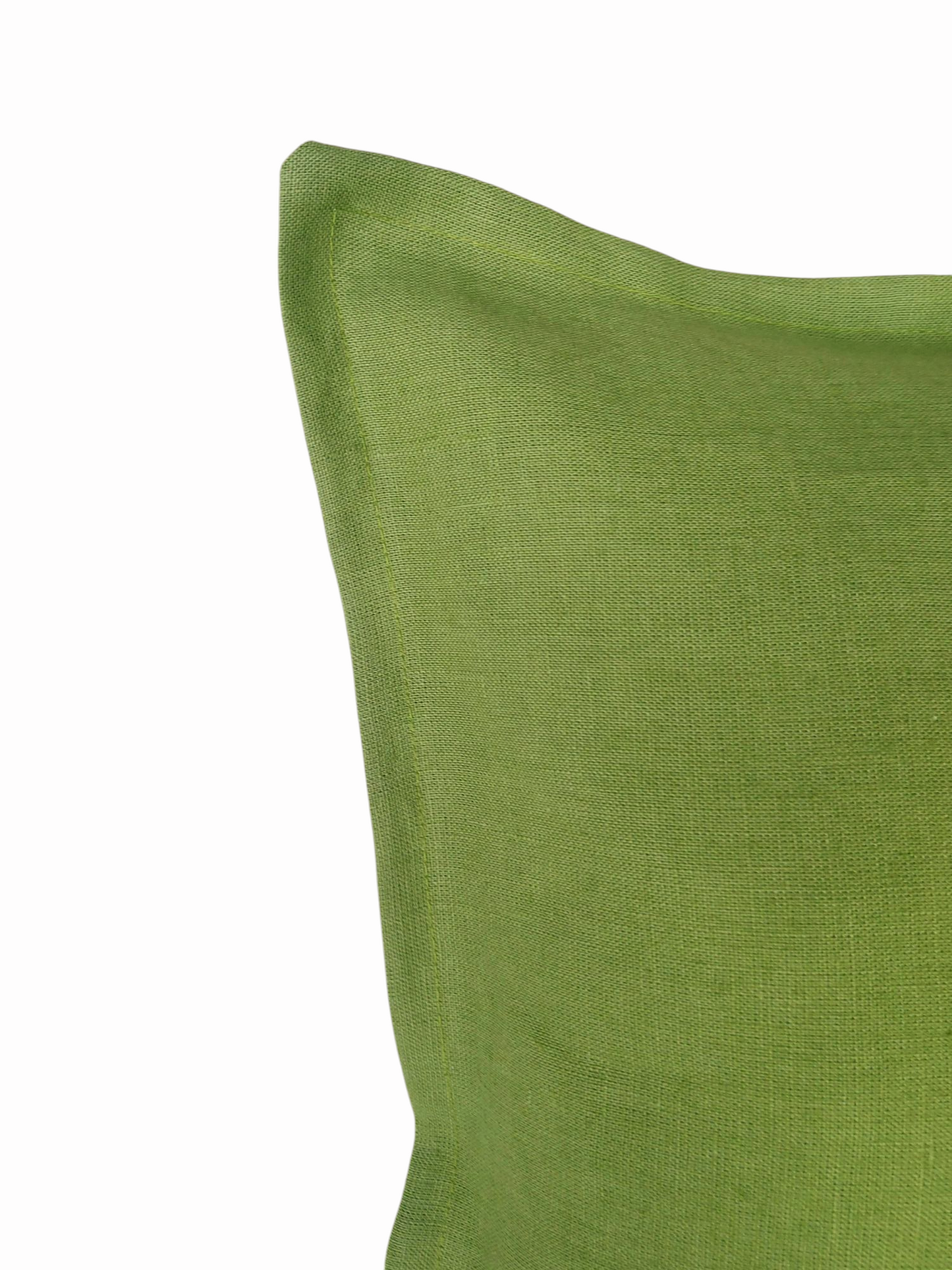Cozy and stylish fern-colored linen pillowcase with a decorative flange border and an invisible zipper.