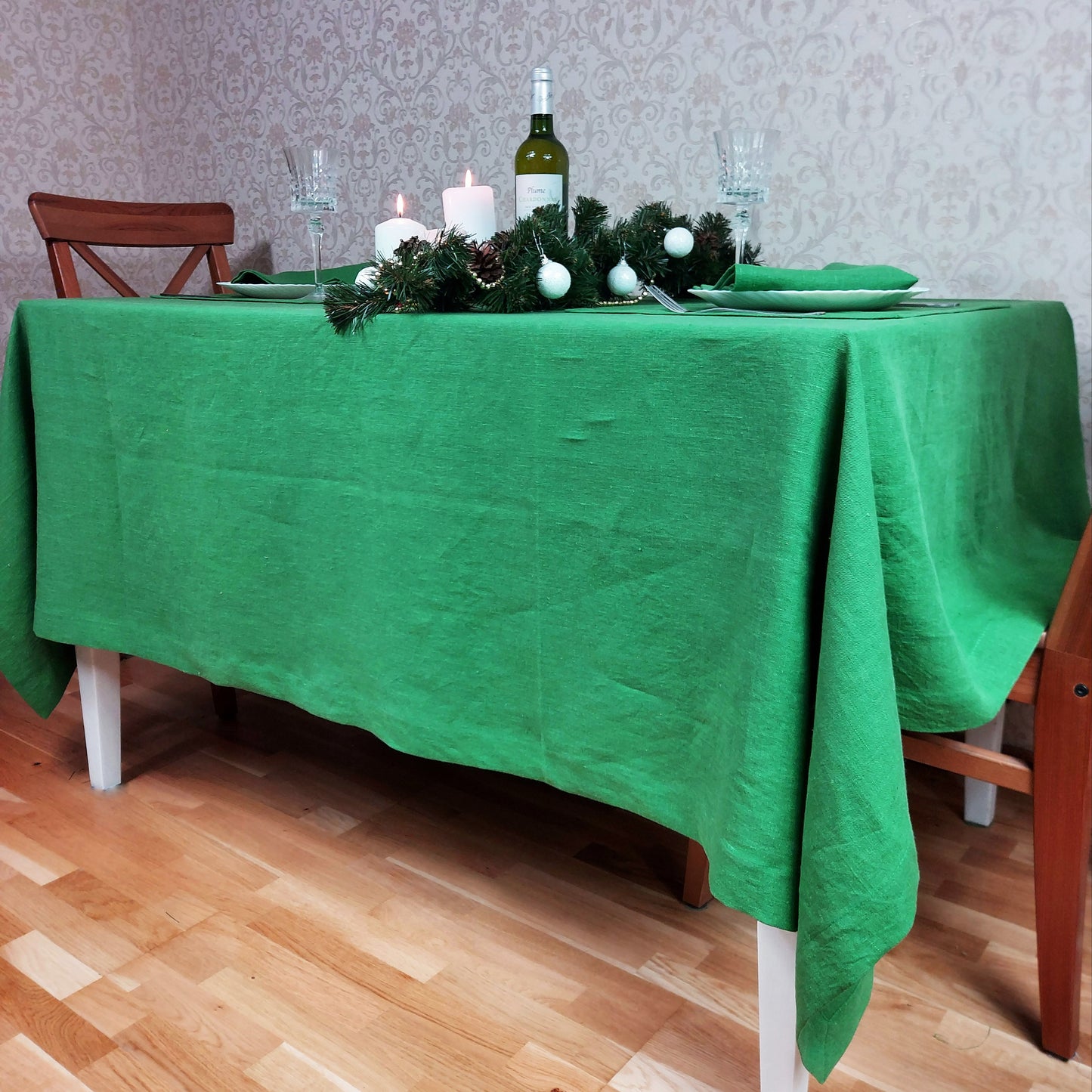Natural Linen Tablecloth, Stonewashed Linen Tablecloth, 250g/m2 Green