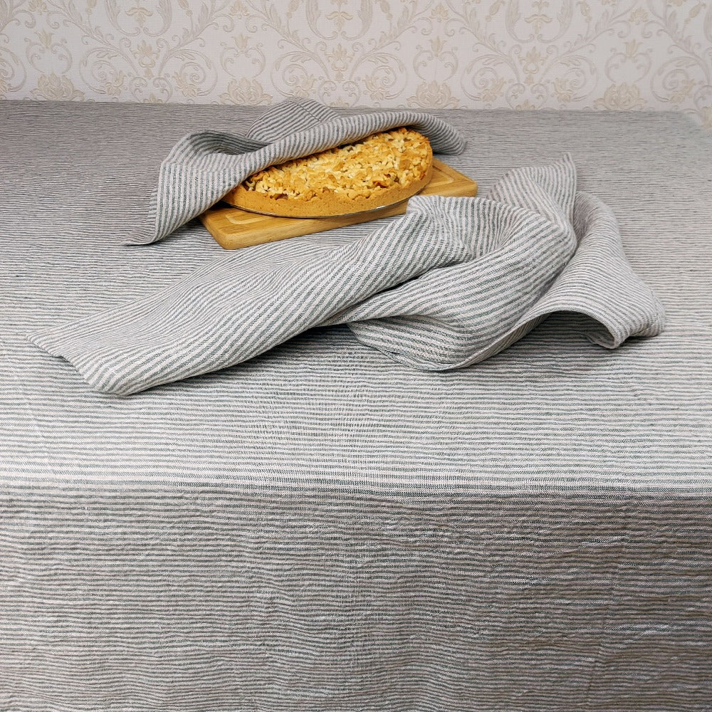 Linen fabric by metre, Soft linen fabric, Striped green linen fabric, striped fabric, flax