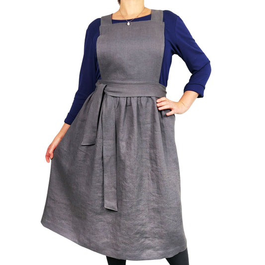Linen Pinafore Apron, Cottage Core Apron, Women's Kitchen Apron, Midi