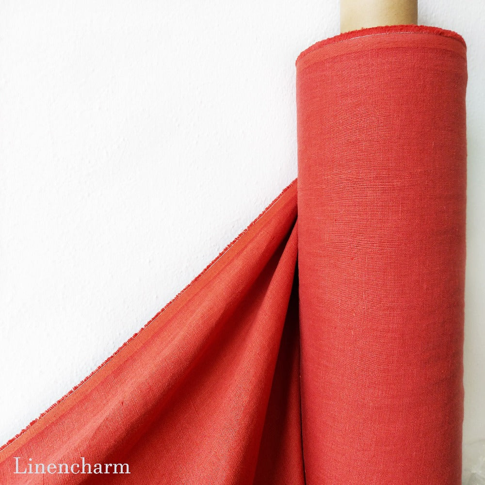 Linen fabric by metre, Soft linen fabric, Red brick linen fabric