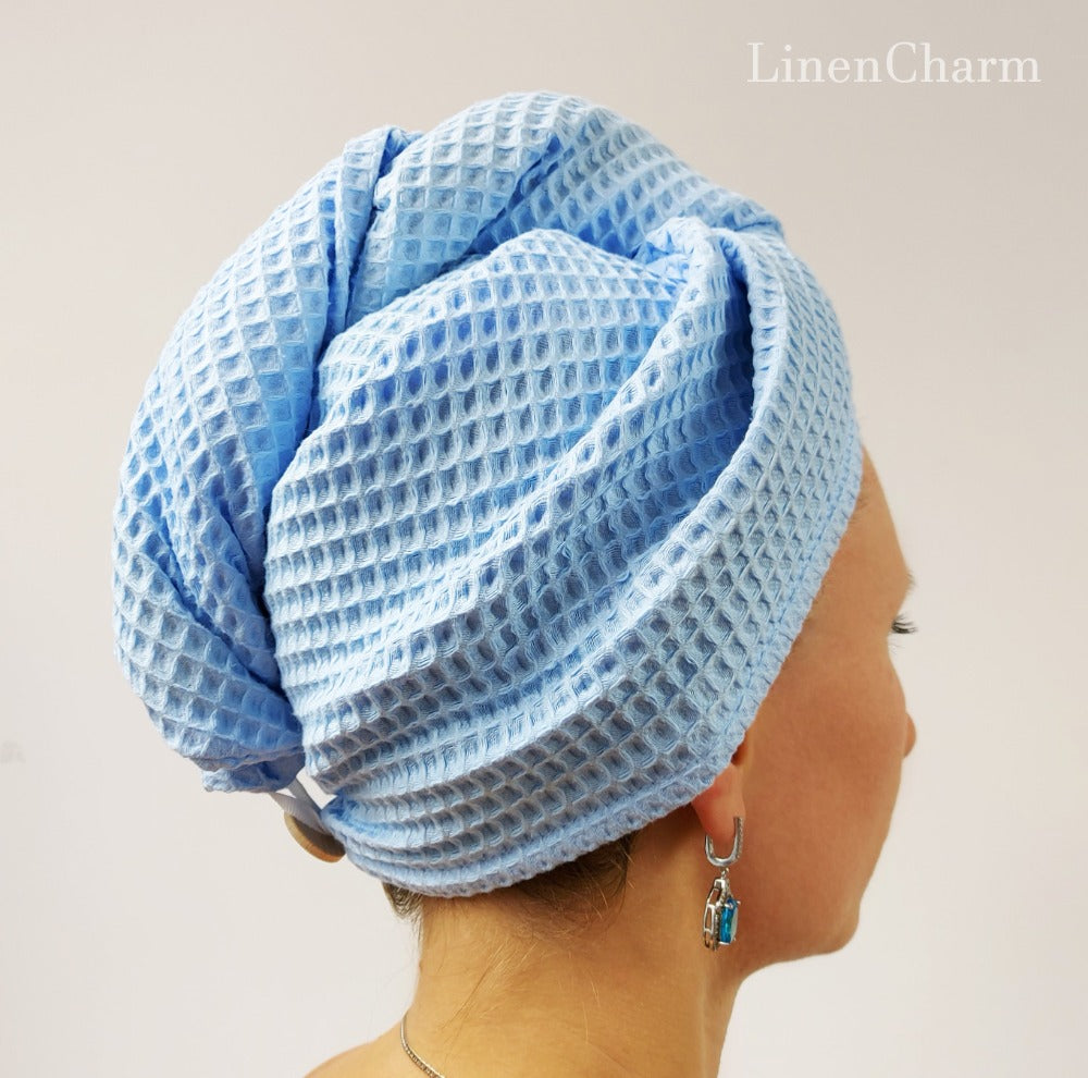 Hair Drying Turban, Women’s Soft Turban, Head Cover, Head Wrap, Hair Drying Towel Wrap, Hair Turban for Wet Hair, Sky Blue