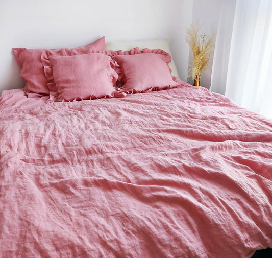 Linen bedding set, pink bedding set, vintage bedding set