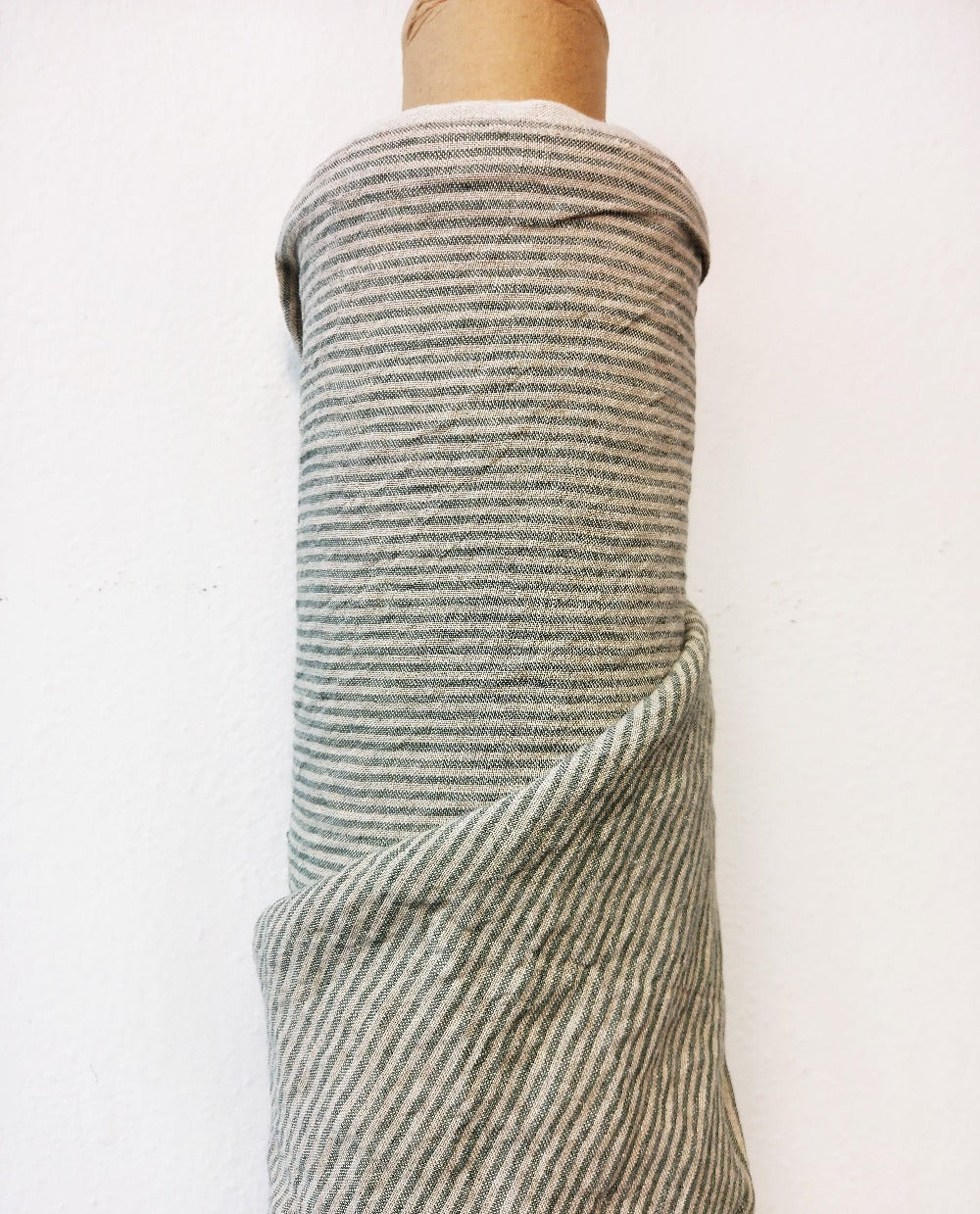 Linen fabric by metre, Soft linen fabric, Striped green linen fabric, striped fabric, flax