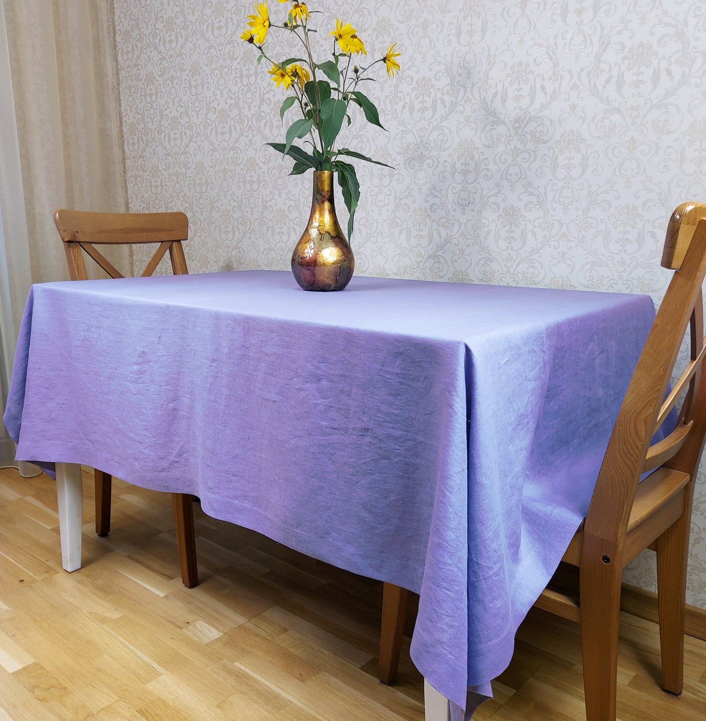 Natural Linen Tablecloth, Stonewashed Linen Tablecloth, 205g/m2 Lavender