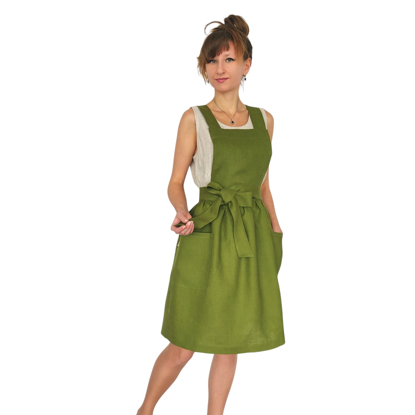 Linen Pinafore Apron, Cottage Core Apron, Apron with Pockets, Women's Apron, Mini