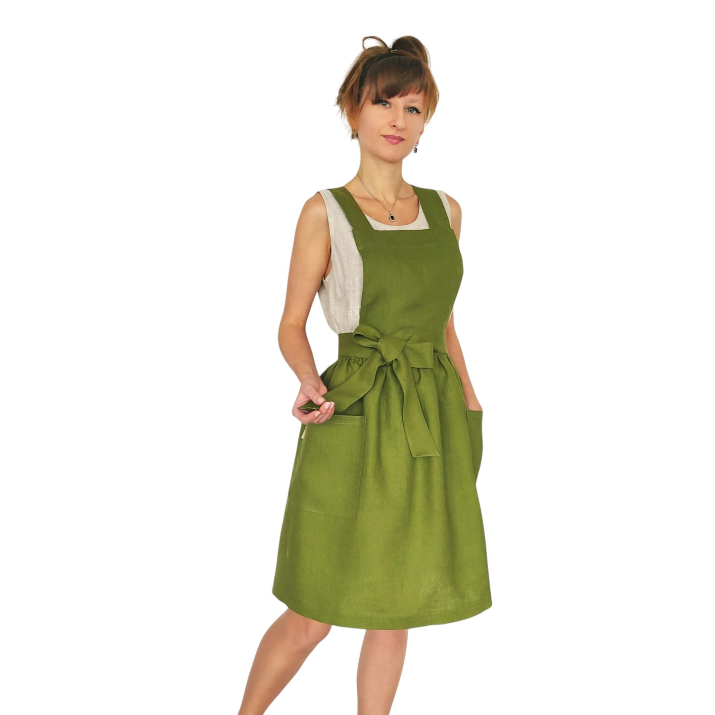 Linen Pinafore Apron, Cottage Core Apron, Apron with Pockets, Women's Apron, Mini