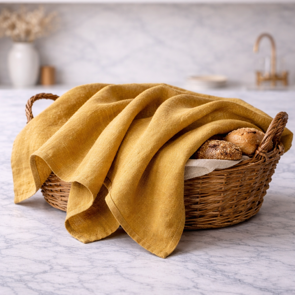 Senf Leinen Geschirrtuch – Stonewashed 100% Leinen