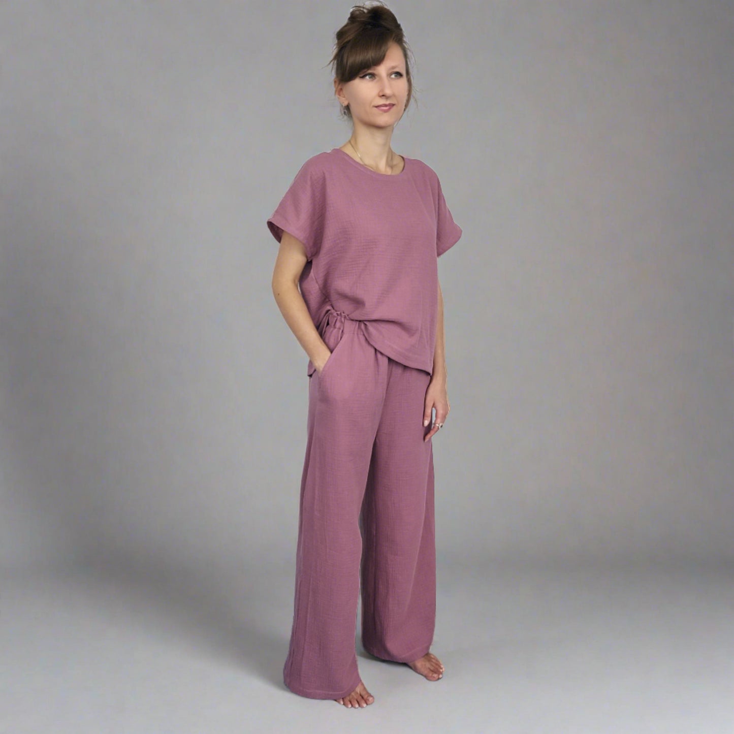 Cotton muslin top and trousers set, Muslin clothes set S-XL