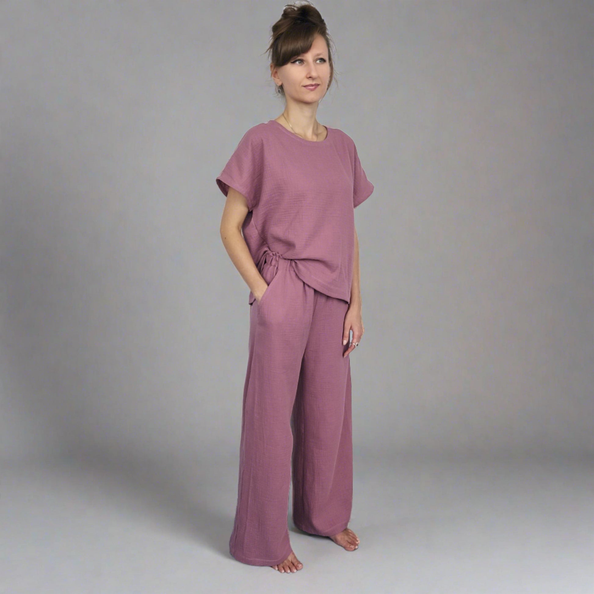 Cotton muslin top and trousers set, Muslin clothes set S-XL