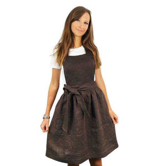 Linen Pinafore Apron, Cottage Core Apron, Apron with Pockets, Women's Apron, Mini