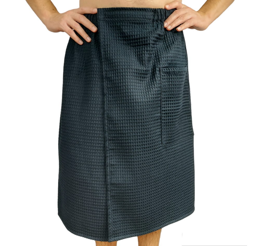 Spa Towel Wrap XS-6XL for Men, Bath Towel Spa Pool Sauna Towel Kilt Wrap, Black