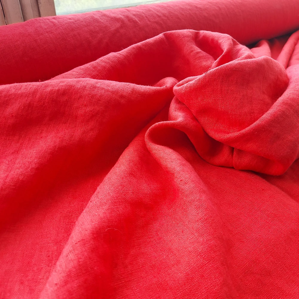 Linen fabric by metre, Soft linen fabric, Red linen fabric