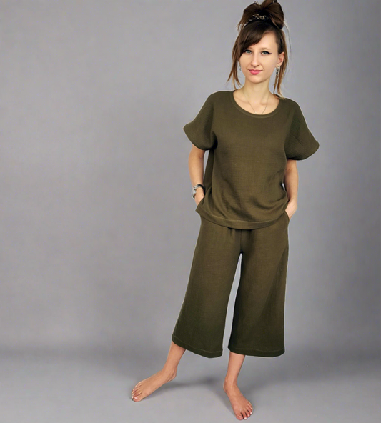 Cotton muslin top and capris set,Woman set S-XL, Casual home and beach wear