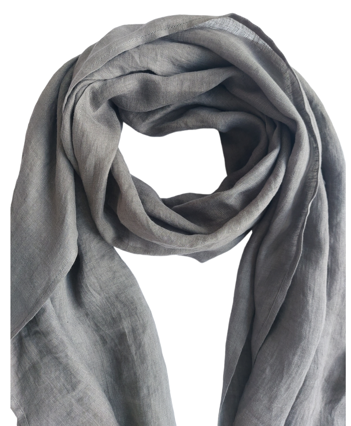 Close-up of anthracite linen scarf texture – natural fiber