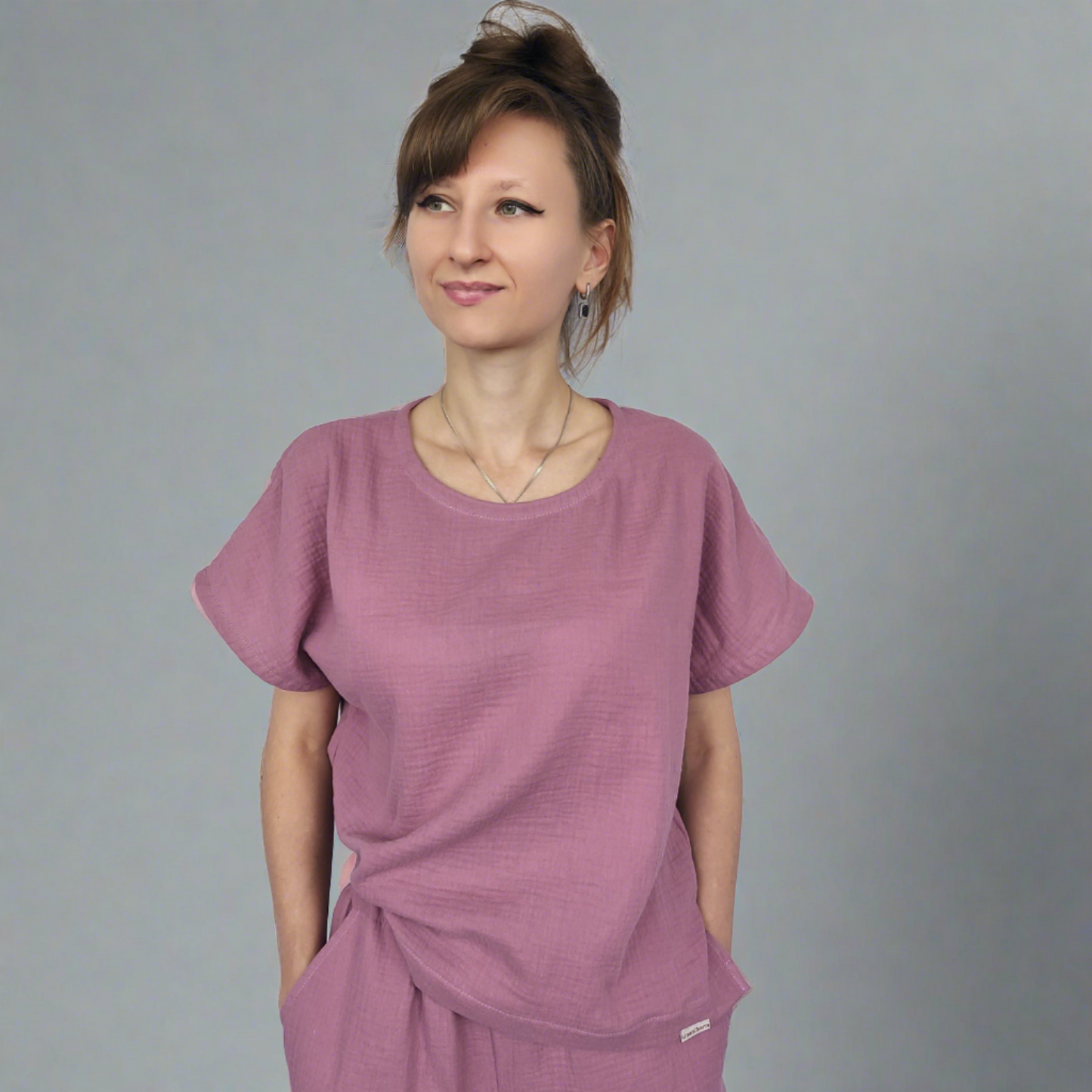 Cotton muslin top, Cotton blouse, Woman top S-XL, Casual home and beach wear, Anthracite