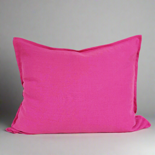 Vibrant fuchsia decorative pillowcase, crafted from soft, breathable European linen, featuring an invisible zipper for easy use.