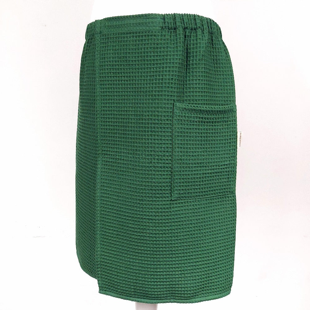 Detail of Bottle Green Cotton Towel Wrap for Men with Velcro Closure