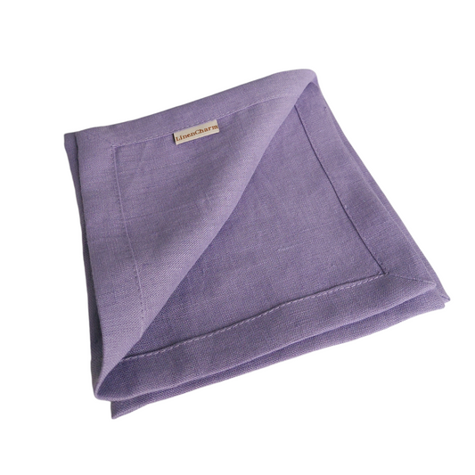 Lavender linen napkins folded flat – 100% linen, 205g/m²