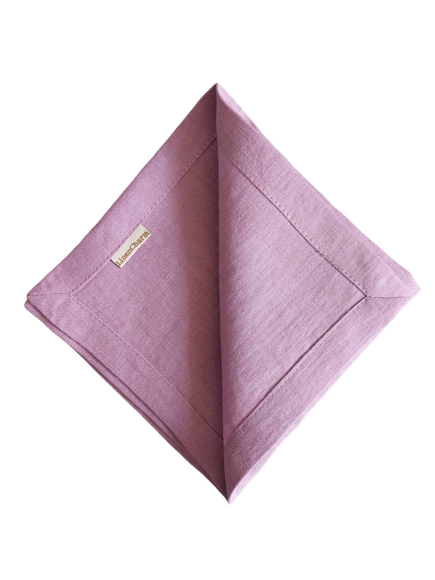 Flat lay of lilac linen napkins – 100% handmade, 205g/m² fabric