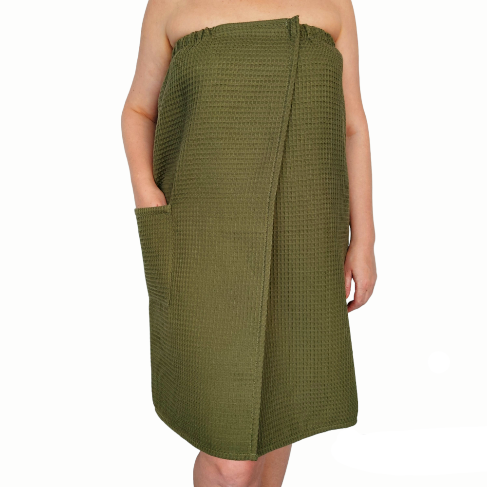 Detail of Moss Cotton Towel Wrap for Women with Velcro Closure