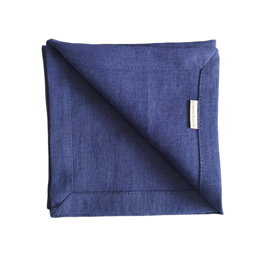 Navy blue linen napkins folded flat – 100% linen, 205g/m²