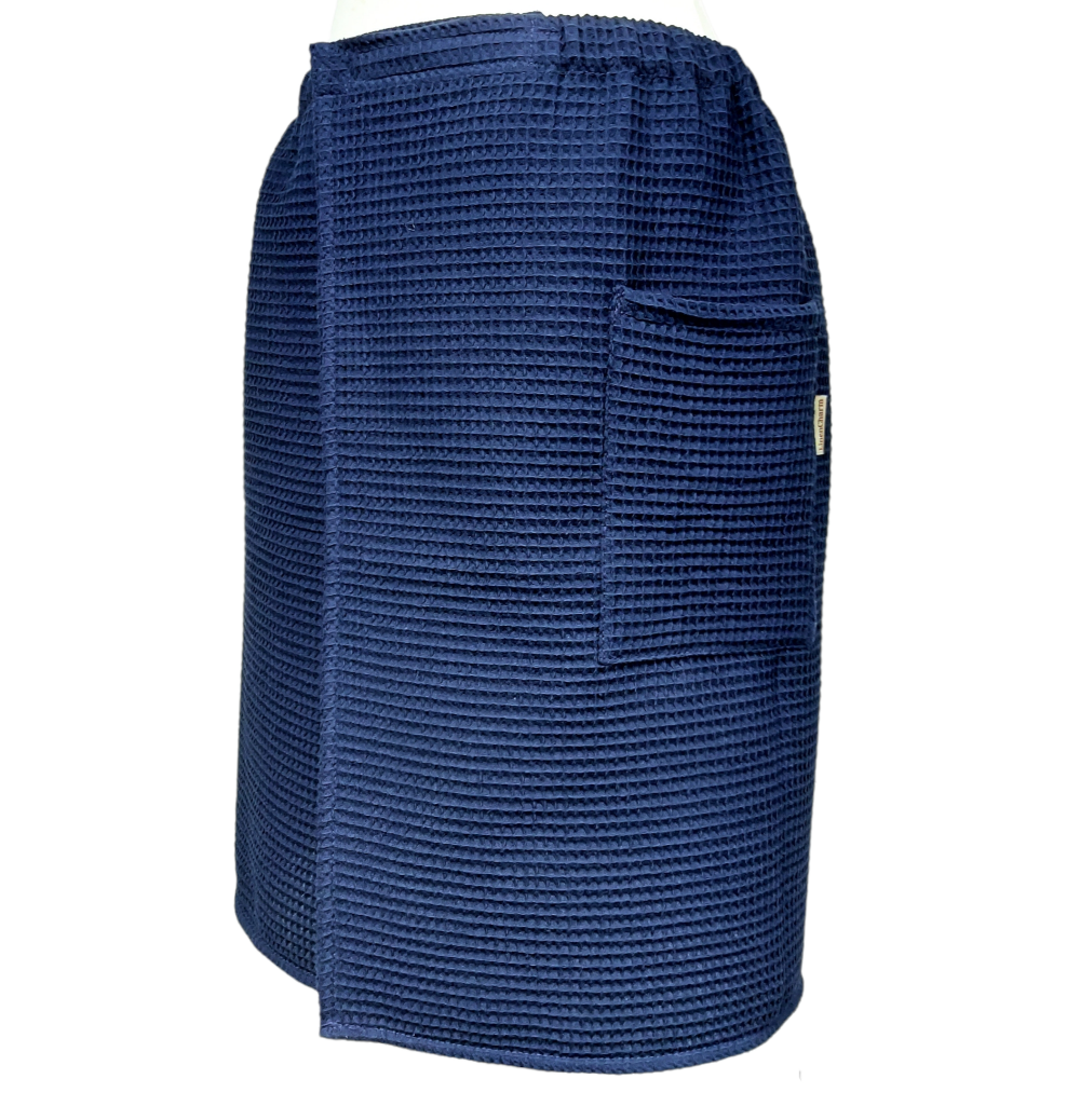 Detail of Navy Blue Cotton Towel Wrap for Men with Velcro Closure