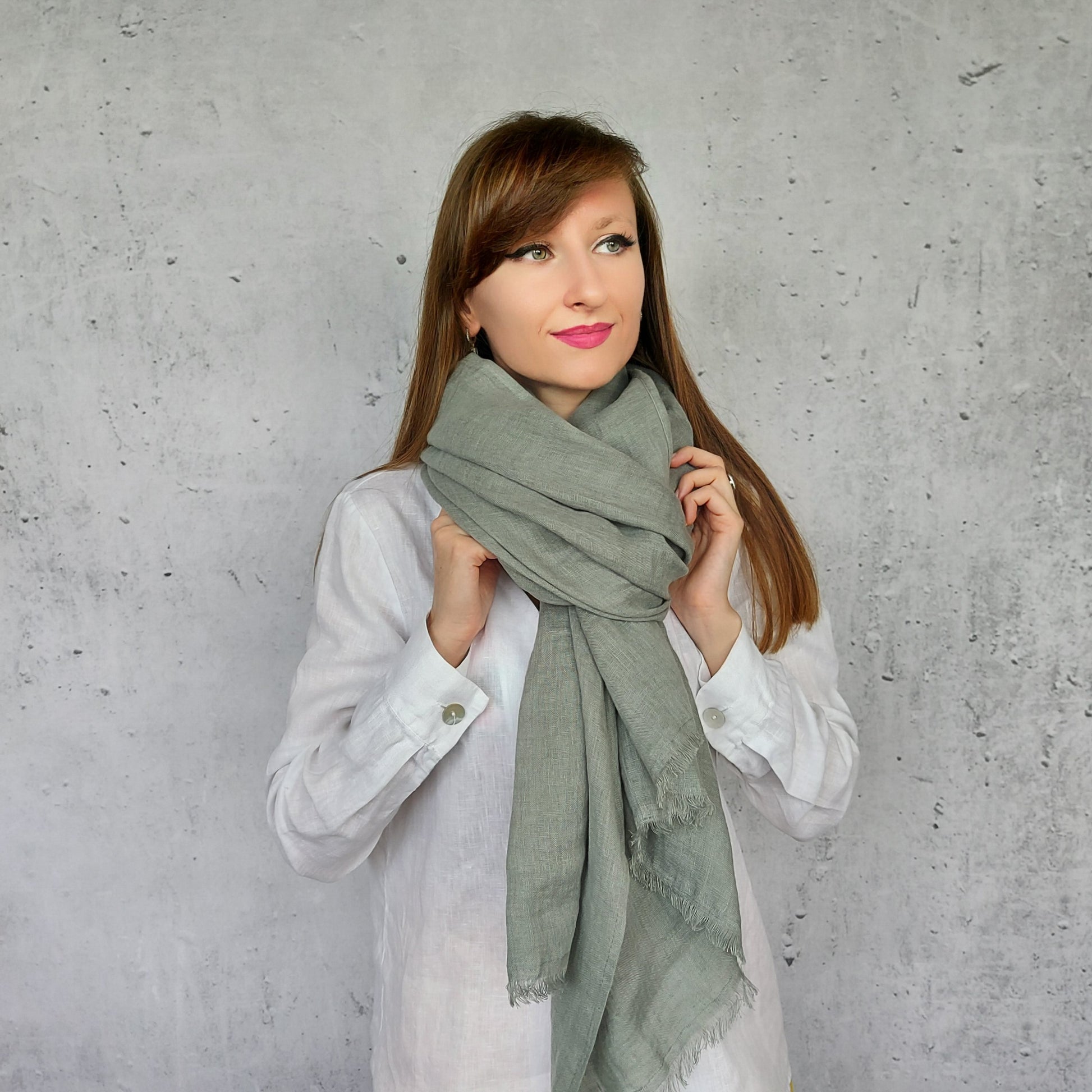 Softened sage linen wrap – breathable and lightweight