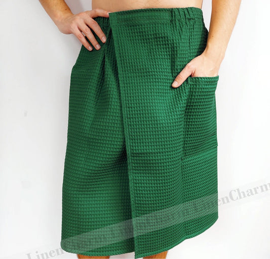 Spa Towel Wrap XS-6XL for Men, Bath Towel Spa Pool Sauna Towel Kilt Wrap, Bottle Green