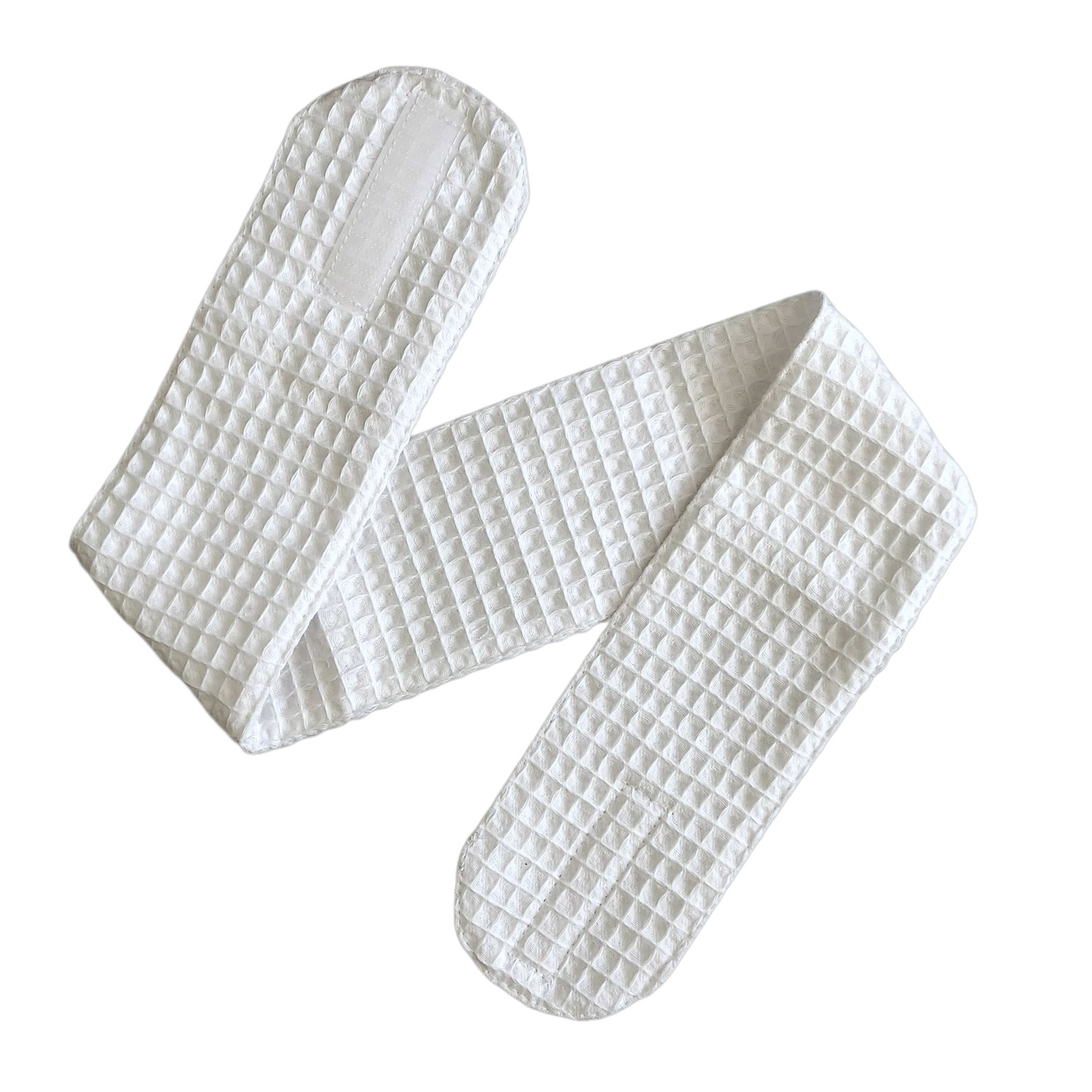 White waffle cotton spa headband with Velcro adjustment