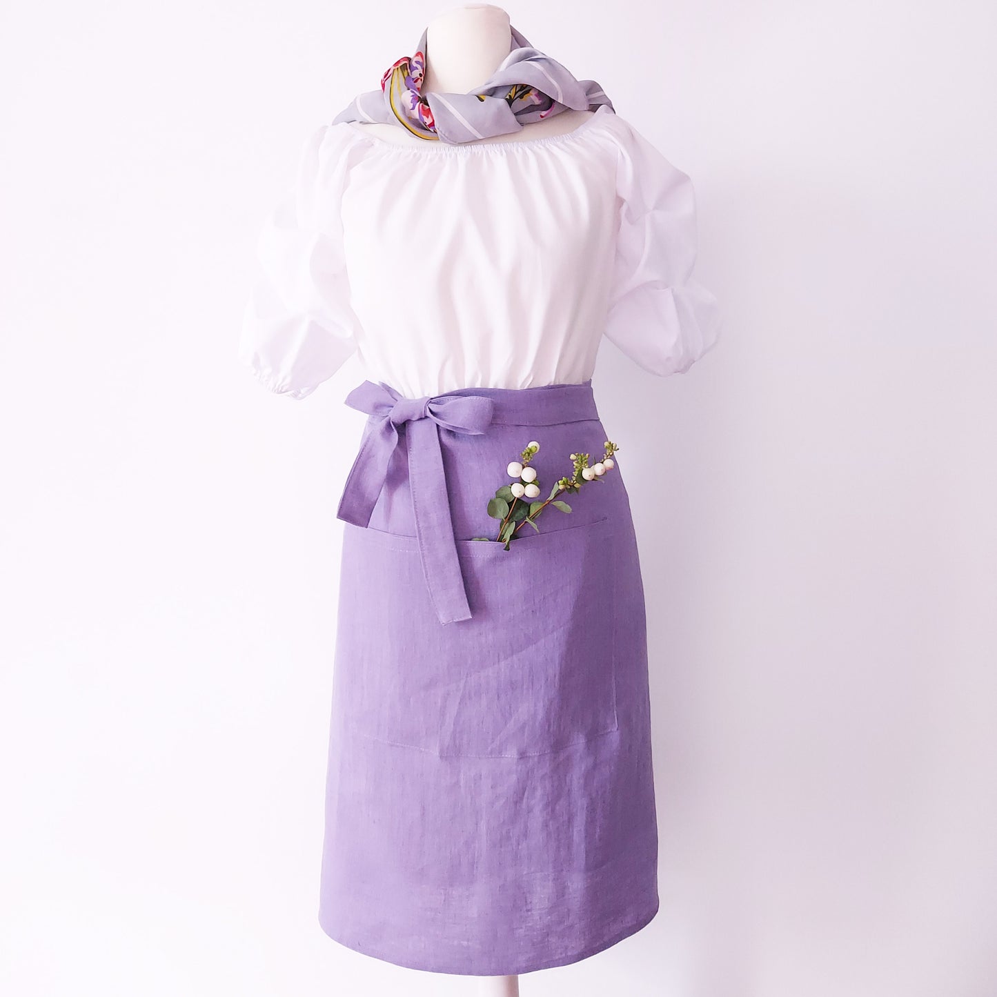 Leinenschürze, Halbschürze, Taillenschürze mit Tasche, Serverschürze, Kochschürze, Baristaschürze