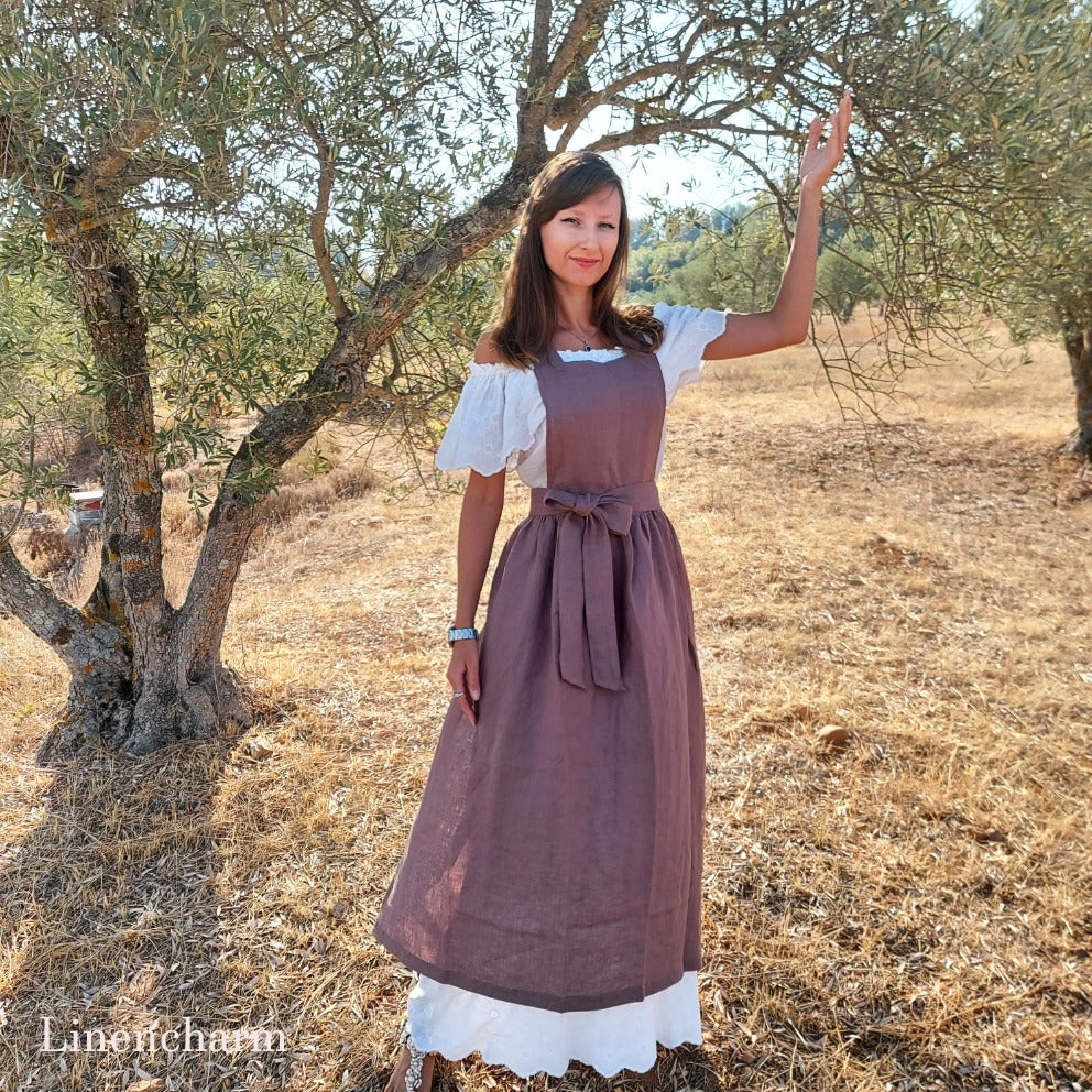 Vintage style apron, linen pinafore apron