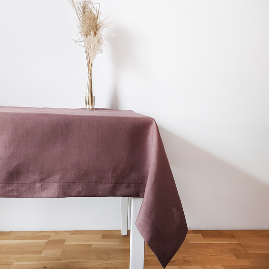 Natural Linen Tablecloth, Stonewashed Linen Tablecloth, 160g/m2 Coffee Rose
