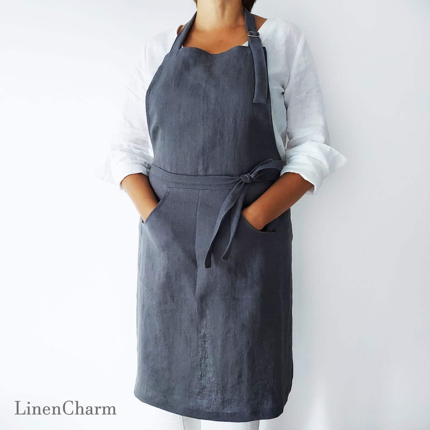 Stonewashed Linen apron. Kitchen apron for Women. Kitchen Apron for Men . Grey Apron.